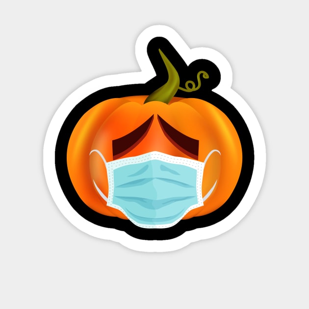 Funny Halloween Quarantine Pumpkin Wearing Face Mask Jack 0 Lantern Sticker by teespringplus